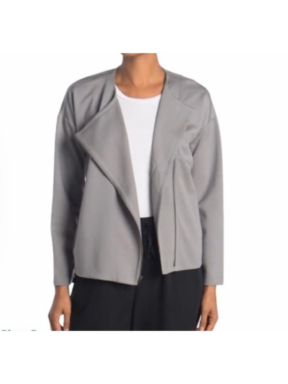 Eileen Fisher Asymmetrical Zip Coat M Grey Stretchy Boxy Moto Jacket Old Money